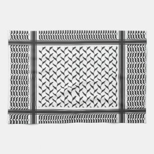 Palestinian Joranian kuffiya black and white Tea Towel