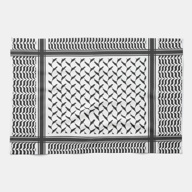 Palestinian Joranian kuffiya black and white Tea Towel (Horizontal)