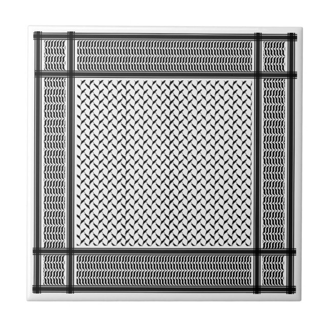 Palestinian Joranian kuffiya black and white Tile (Front)