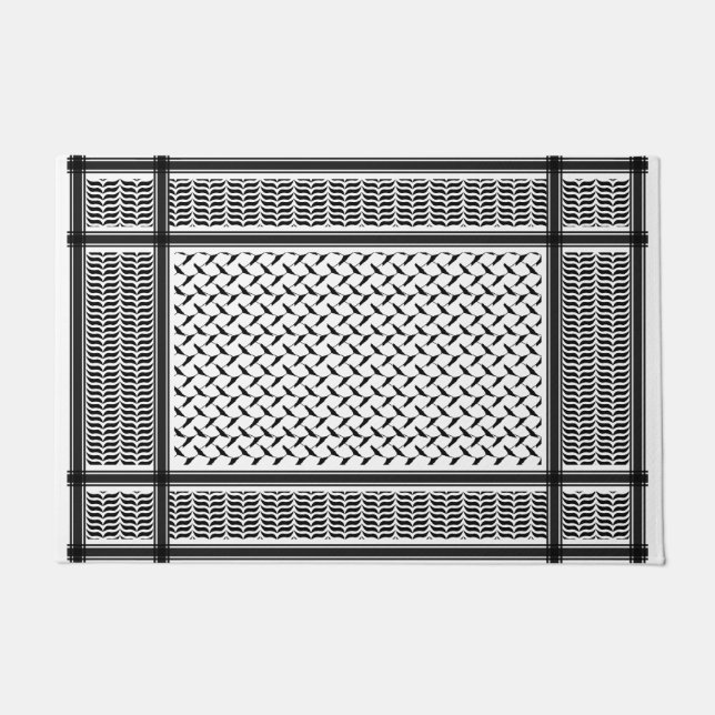 Palestinian Joranian kuffiya black & white shemag Doormat (Front)