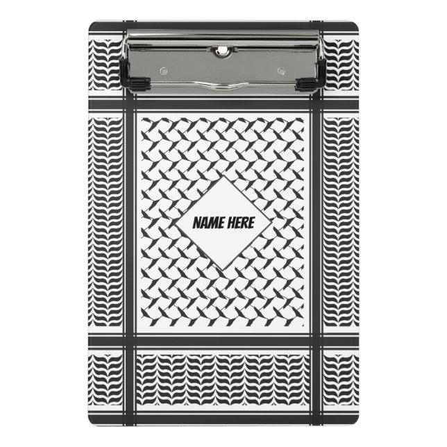 Palestinian Joranian kuffiya black & white shemag  Mini Clipboard (Front)