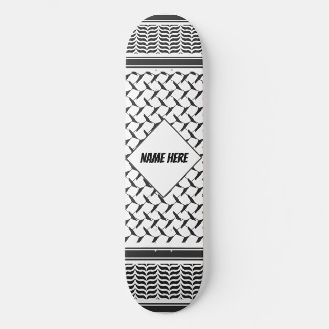Palestinian Joranian kuffiya black & white shemag  Skateboard (Front)
