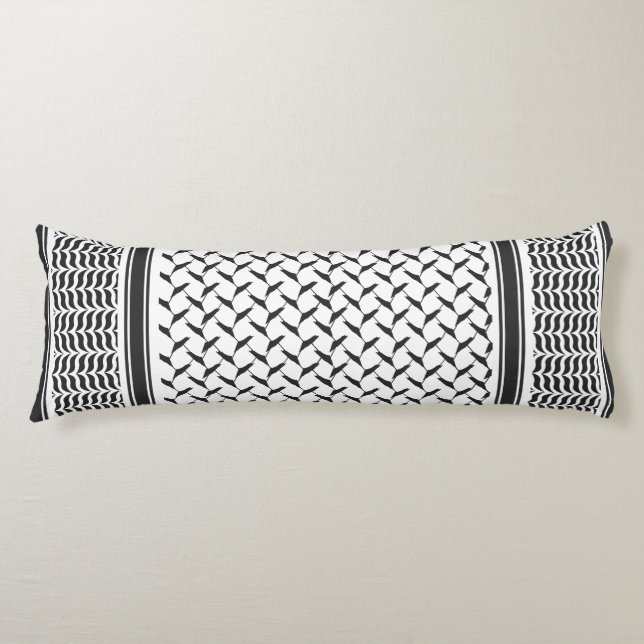 Palestinian Joranian kuffiya black & white shemagh Body Cushion (Front)
