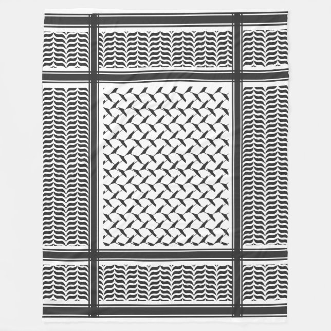 Palestinian Jordanian kuffiya black and white Fleece Blanket (Front)