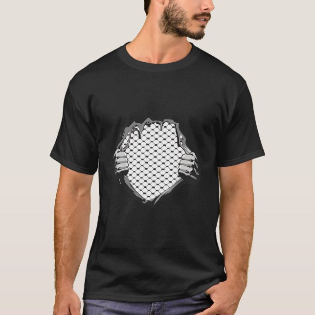 Palestinian Keffiyeh Pattern Open Chest Patriotic  T-Shirt (Front)