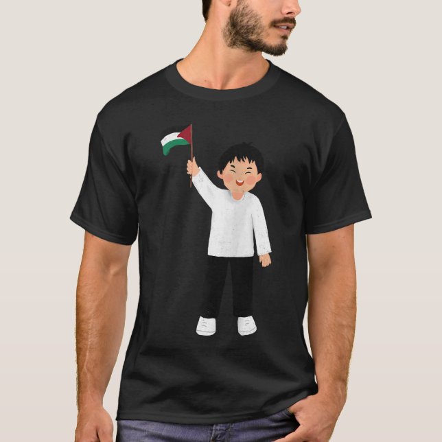 Palestinian Kid Holding a Sign Says Zip retro T-Shirt (Front)