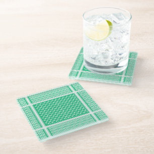 palestinian kuffiya Green Gradient Glass Coaster