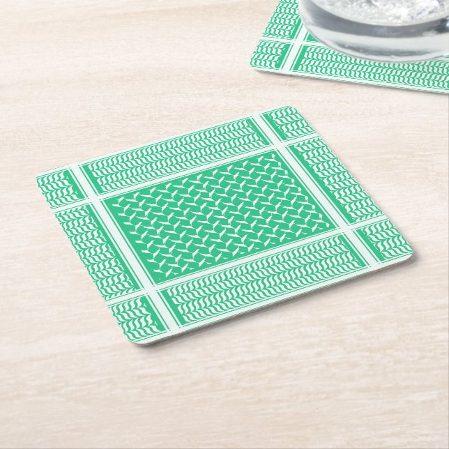 palestinian kuffiya Green Gradient Square Paper Coaster (Angled)