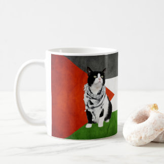 Palestinian Kufiya Wearing Cat with Palestine flag Coffee Mug