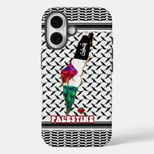 Palestinian map keffiyeh featuring Arabic font iPhone 16 Case