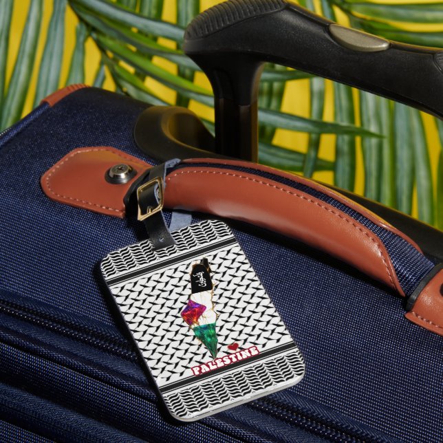  Palestinian map keffiyeh featuring Arabic font Luggage Tag (Front Insitu 1)