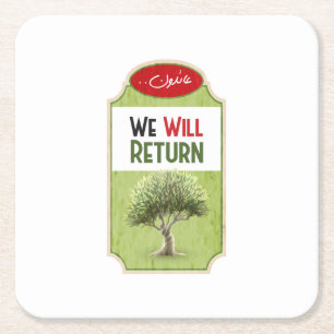 Palestinian Olive Tree: "We will Return" Square Paper Coaster