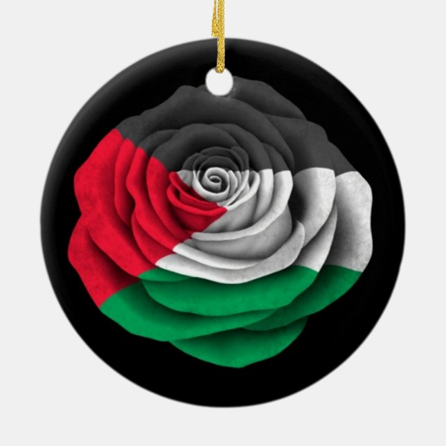 Palestinian Rose Flag on Black Ceramic Tree Decoration (Back)