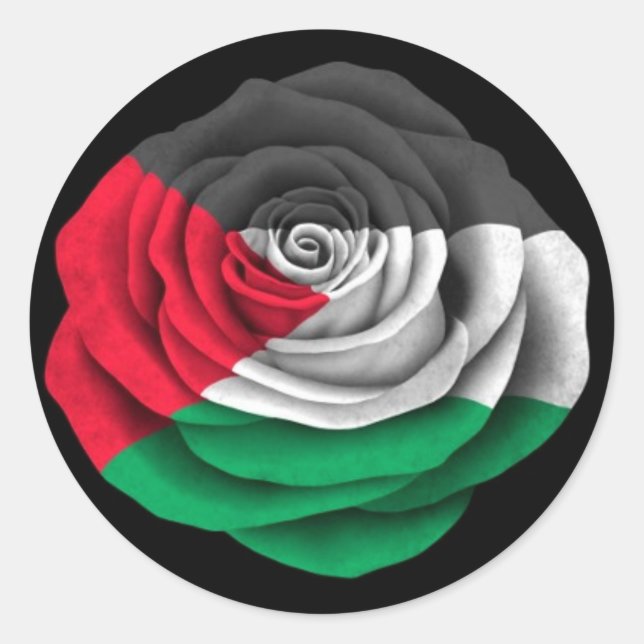 Palestinian Rose Flag on Black Classic Round Sticker (Front)