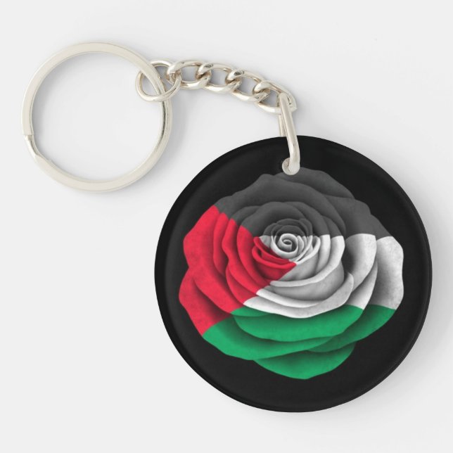 Palestinian Rose Flag on Black Key Ring (Front)