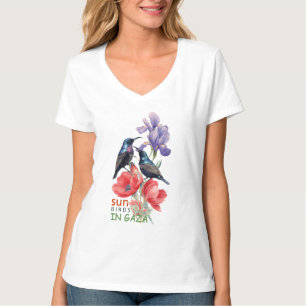 Palestinian Sunbirds in Gaza Floral Art Women's V- T-Shirt