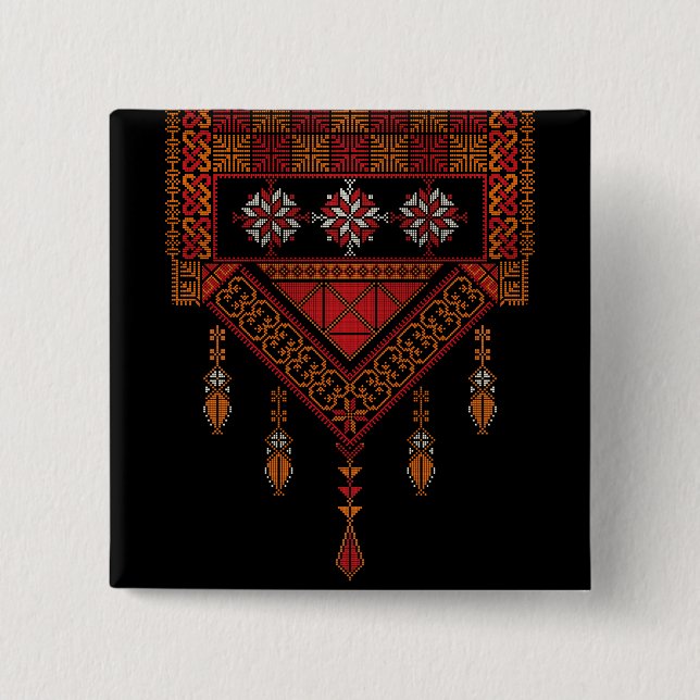 Palestinian Tatreez  Embroidery | palestine Art  15 Cm Square Badge (Front)