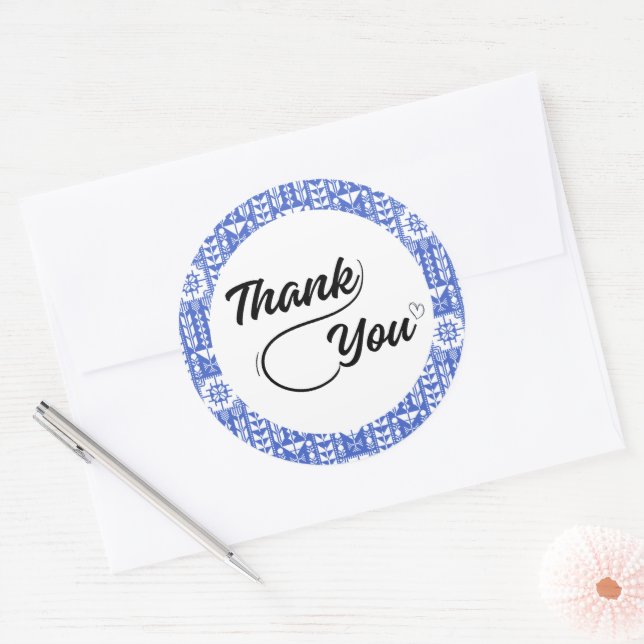 Palestinian Tatreez In Blue Thank You Sticker (Envelope)