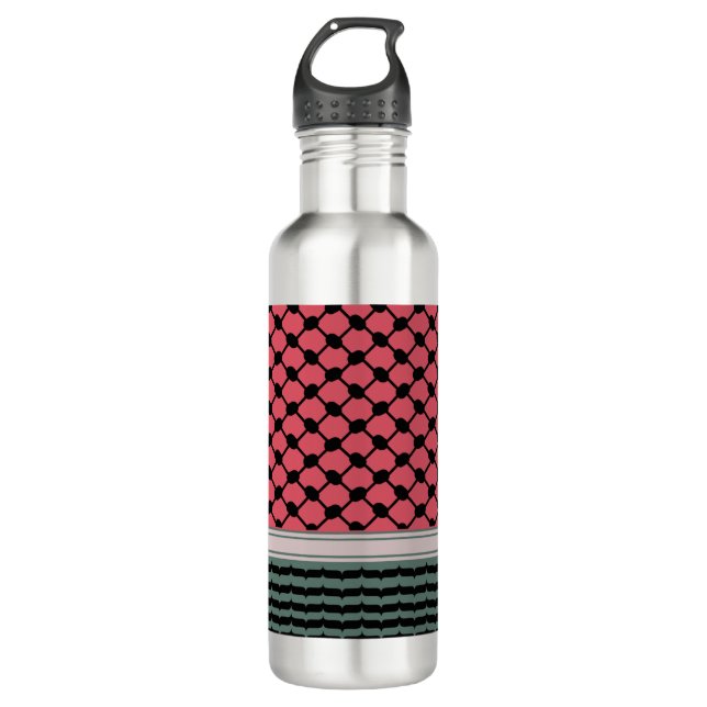 Palestinian watermelon Hatta Keffiyeh Kufiya Folk 710 Ml Water Bottle (Front)