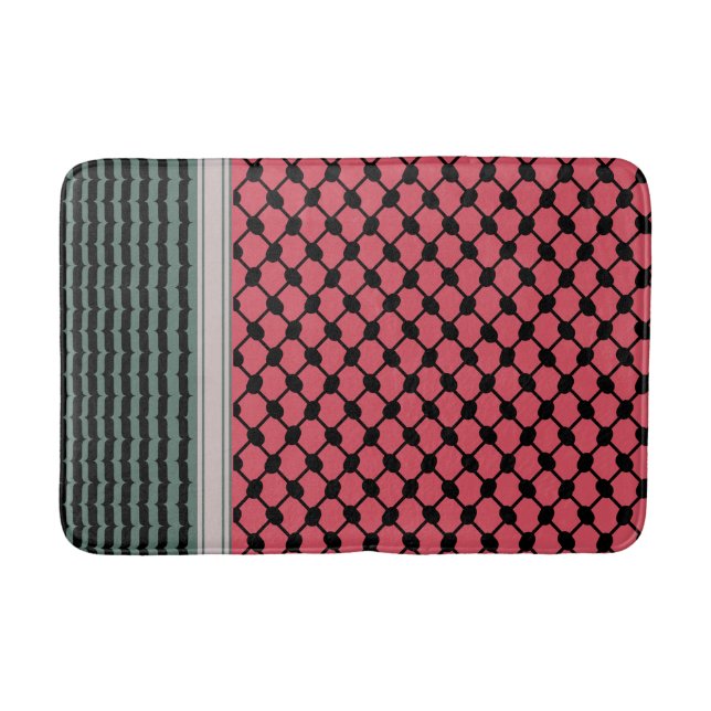 Palestinian watermelon Hatta Keffiyeh Kufiya Folk Bath Mat (Front)