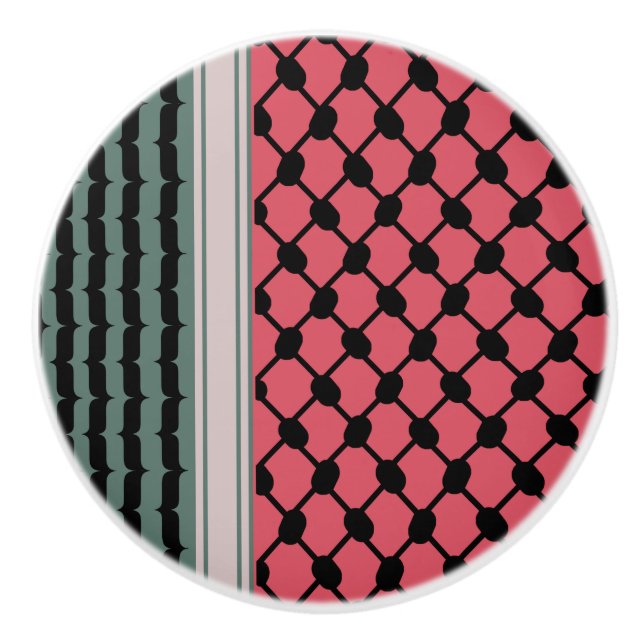 Palestinian watermelon Hatta Keffiyeh Kufiya Folk Ceramic Knob (Front)