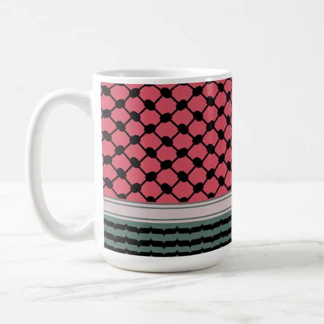 Palestinian watermelon Hatta Keffiyeh Kufiya Folk Coffee Mug (Left)