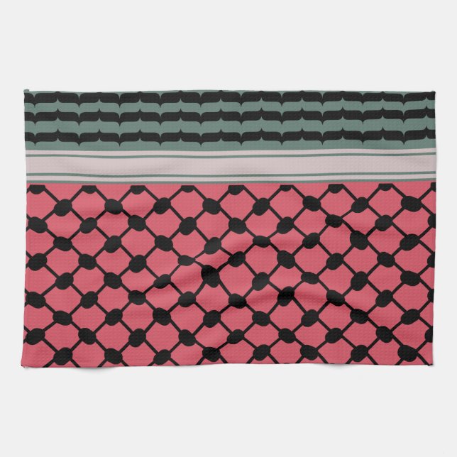 Palestinian watermelon Hatta Keffiyeh Kufiya Folk Tea Towel (Horizontal)