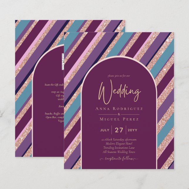 Palette Plum Purple Turquoise Rose Gold Wedding (Front/Back)