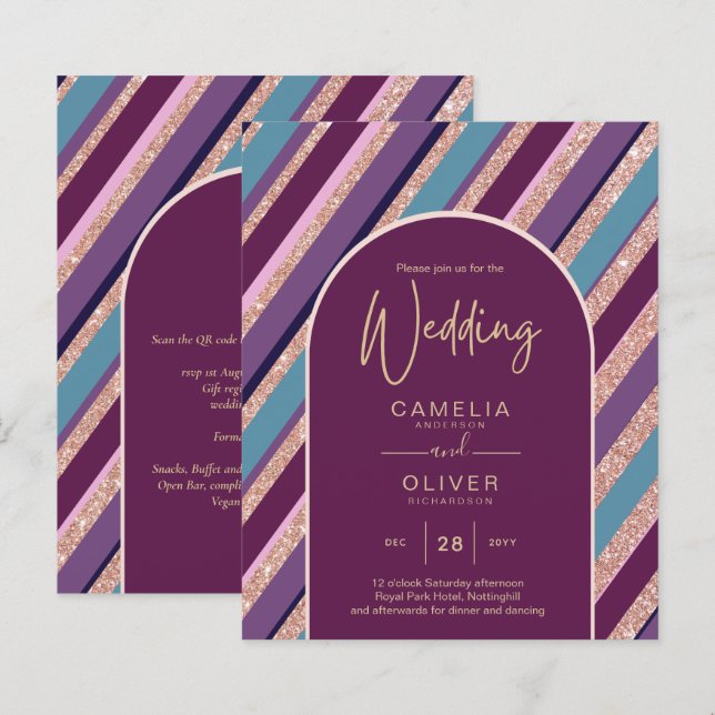 Palette Plum Purple Turquoise Rose Gold Wedding (Front/Back)