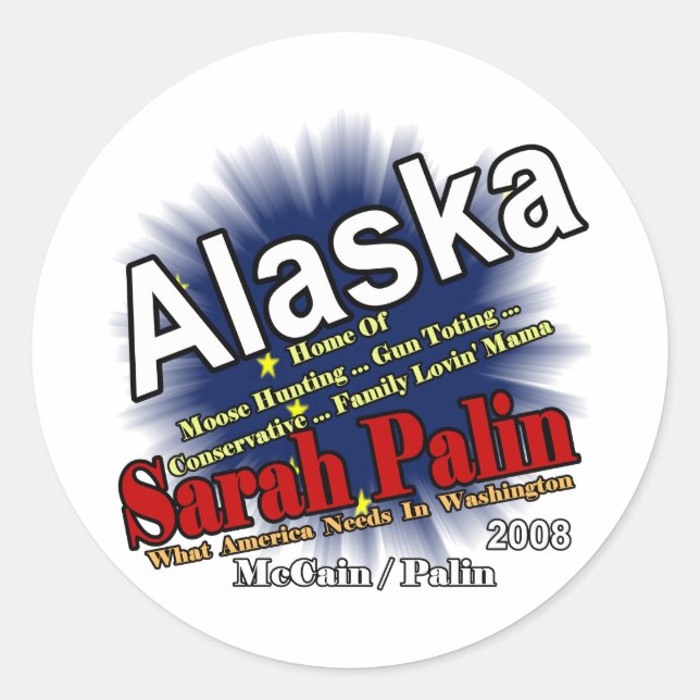 Palin Moose Hunting Mama Classic Round Sticker (Front)