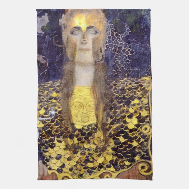 Pallas Athena, Gustav Klimt Tea Towel (Vertical)
