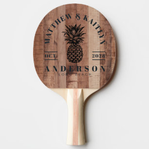 Pallet Wood Board Tropical Pineapple Wedding Crest Ping Pong Paddle