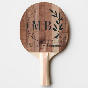 Pallet Wood Boards Leaf Wedding Monogram Ping Pong Paddle