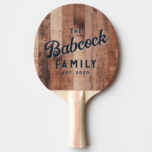 Pallet Wood Boards Retro Family Name & Year Ping Pong Paddle (Front)