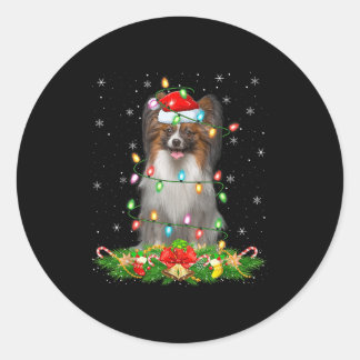 Pallon Dog Christmas Lights Funny Santa Hat Xmas  Classic Round Sticker