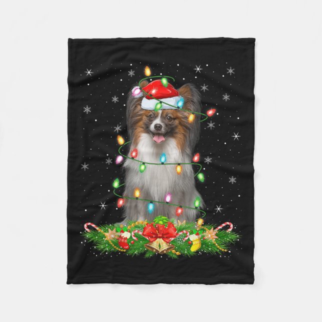 Pallon Dog Christmas Lights Funny Santa Hat Xmas  Fleece Blanket (Front)