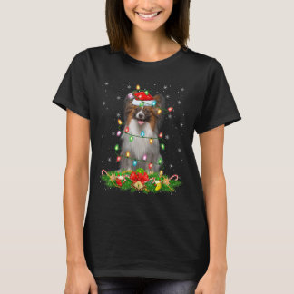 Pallon Dog Christmas Lights Funny Santa Hat Xmas  T-Shirt