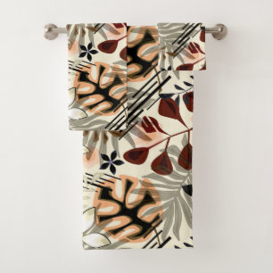 Palm and monstera leaves, tropical bath towel set