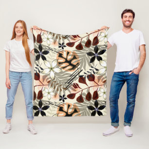 Palm and monstera leaves, tropical fleece blanket