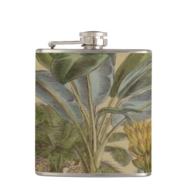 Palm Antique Tropical Fruit Botanical Art Hip Flask (Front)