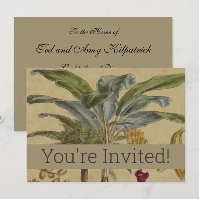 Palm Antique Tropical Fruit Botanical Art Invitation (Front/Back)