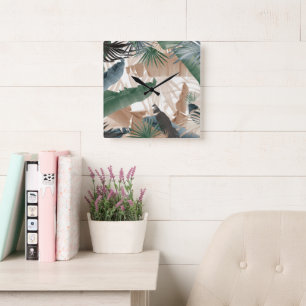Palm Banana Leaves Bliss (Fall Colours) 1 #tropica Square Wall Clock