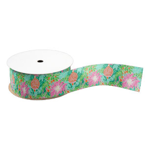 Palm Beach Christmas Watercolor Floral Ornaments Grosgrain Ribbon
