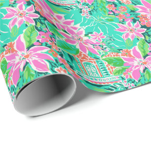 Palm Beach Christmas Watercolor Gingerbread Houses Wrapping Paper