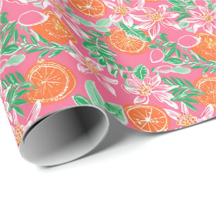 Palm Beach Christmas Watercolor Orange Ornaments Wrapping Paper