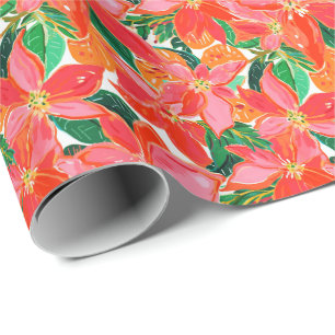 Palm Beach Christmas Watercolor Poinsettias Wrapping Paper