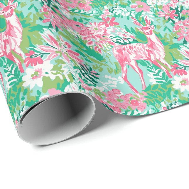 Palm Beach Christmas Watercolor Reindeer Wrapping Paper (Roll Corner)
