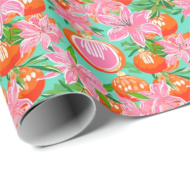 Palm Beach Christmas Watercolor Tropical Ornaments Wrapping Paper (Roll Corner)