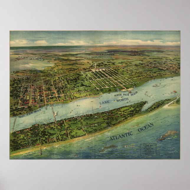 Palm Beach County FL 1915 Antique Panoramic Map Poster (Front)