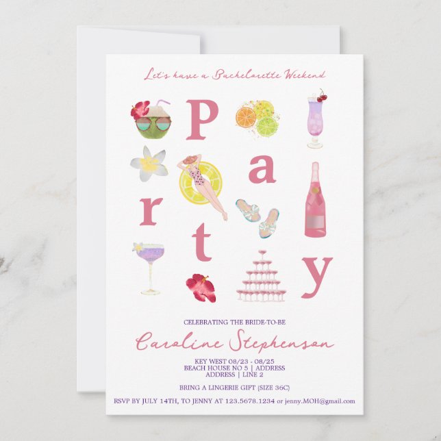 Palm Beach Destination Weekend Bachelorette Party Invitation (Front)
